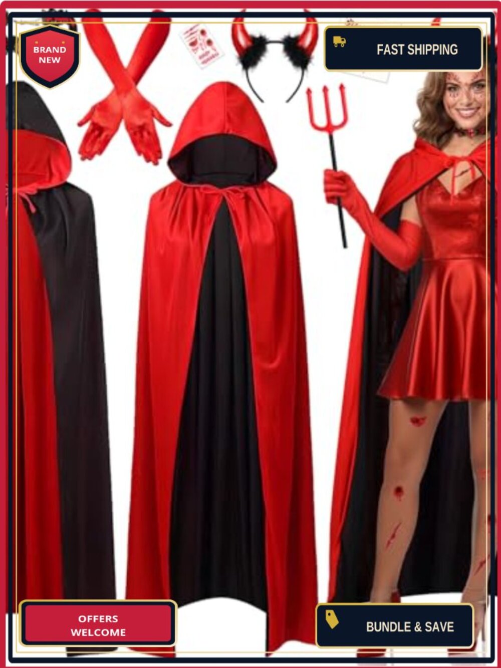 MOVINPE Halloween Hooded Cloak Reversible Devil Costume Accessories for Women